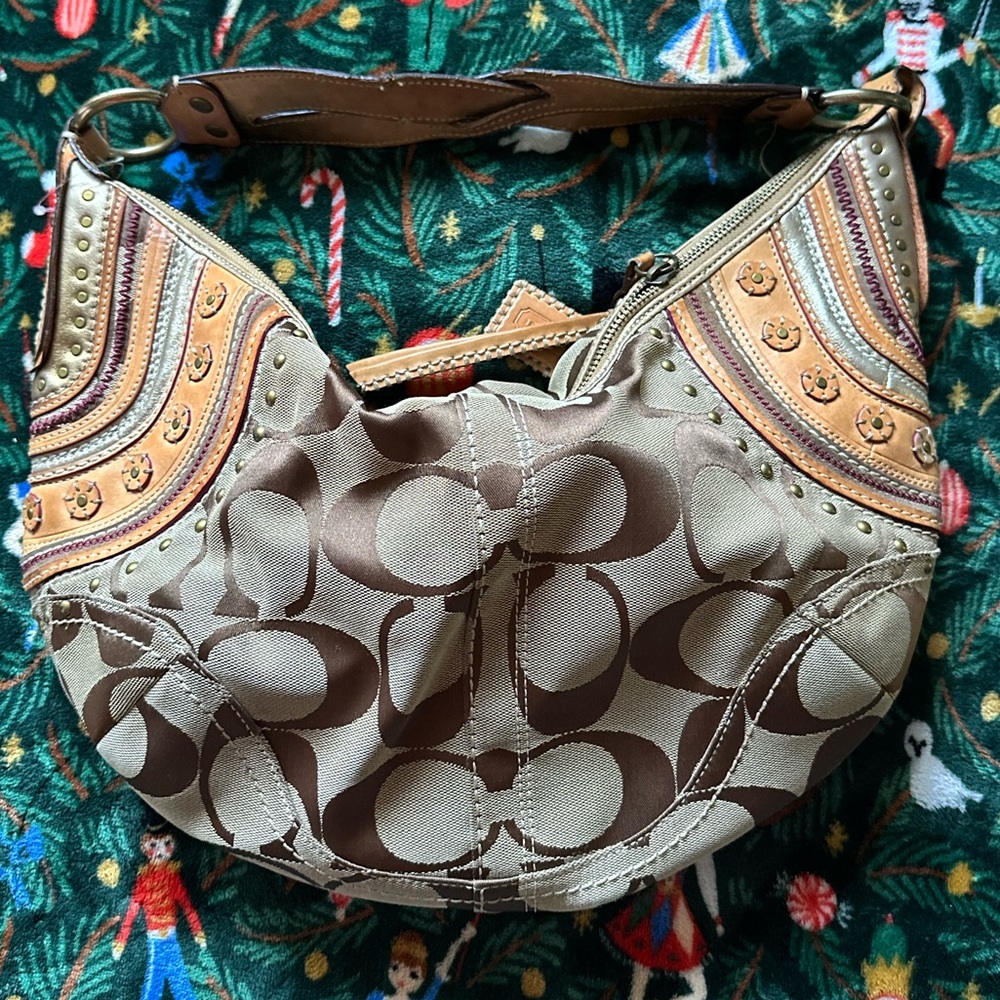 COACH 2006 Limited Edition Studded Mia Tan Signature Monogram Shoulder Bag